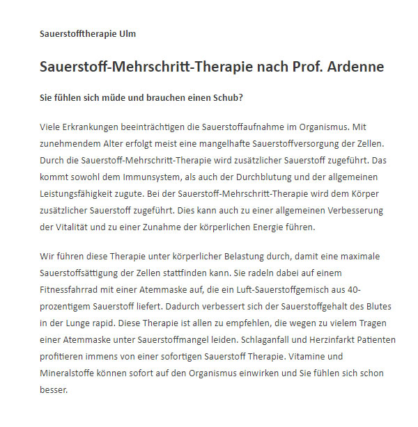 Sauerstofftherapie für  Harthausen (Ulm)